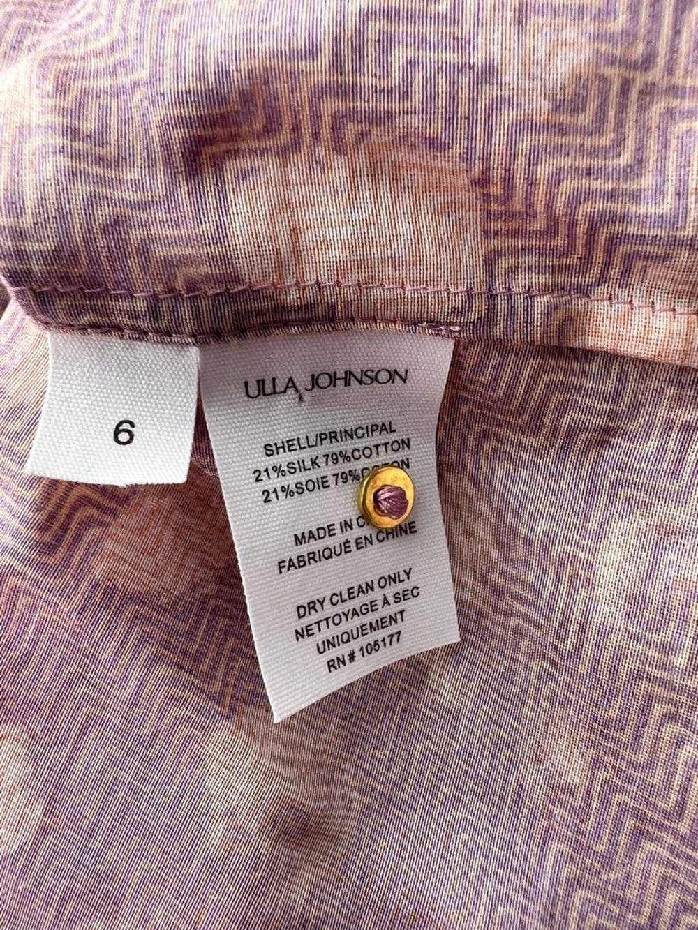 NWT Ulla Johnson Lavender Dot Print Manon Silk Top  Blouse Size 6 Short Sleeve. - Picture 8 of 12